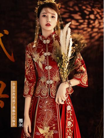【唐装・漢服ー女性用】中華服 演出/撮影服/結婚式 赤色 刺繍入り 上着+スカート