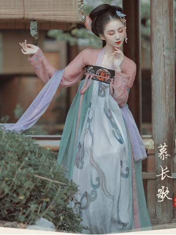 【唐装・漢服ー女】グリーン+ピンク 中華服古装 漢服 演出服 撮影服 刺繍