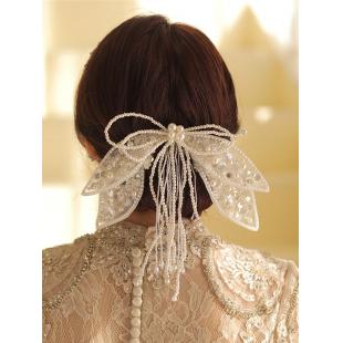 【華服結婚用ー飾り物】コリアン式パールリボンレース髪飾り 仙女 森感 写真用