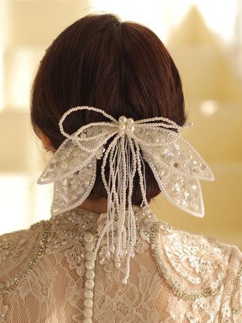【華服結婚用ー飾り物】コリアン式パールリボンレース髪飾り 仙女 森感 写真用