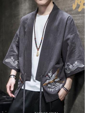 改良漢服ー男 鶴刺繍 灰色 ルーズカジュアル 中華服唐装 コート 演出服 撮影服