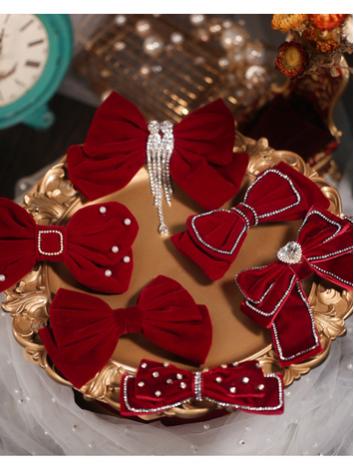 【飾り物】女性用 手作り 結婚式 赤いヘアピン 蝶結び　5タイプあり