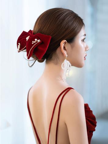 【飾り物】女性用 手作り 結婚式 赤いヘアピン 蝶結び